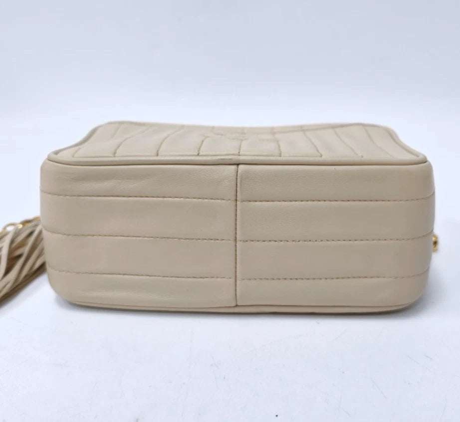 Chanel Vintage Tassel Camera Bag Chain Shoulder Bag Crossbody Ivory Gold Women