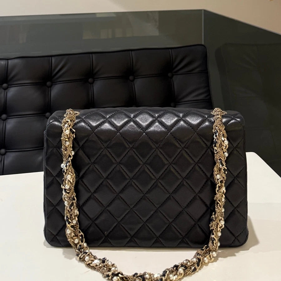 Chanel Classic Flap Black Quilted Gold Chain Shoulder Bag