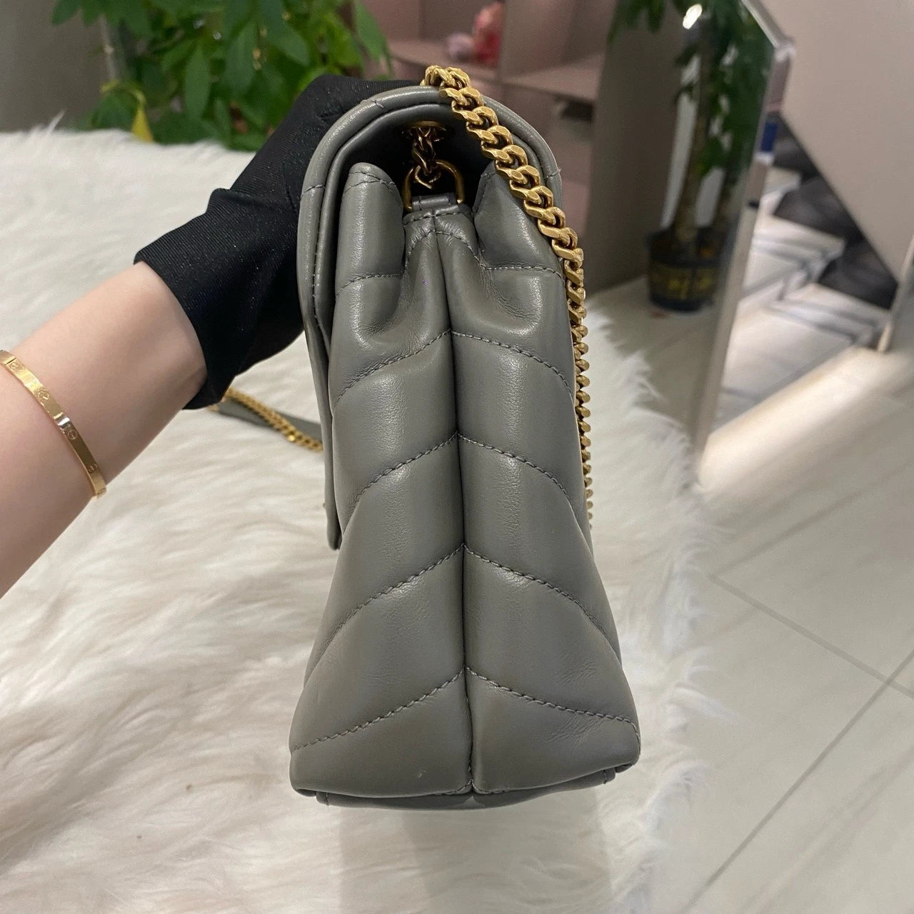 Saint Laurent YSL Classic Gray Gold Chain Shoulder Crossbody Bag