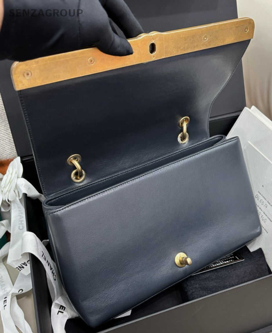 Chanel Chain 2Way Handbag Shoulder Bag Crossbody Blue Gold Women Classic