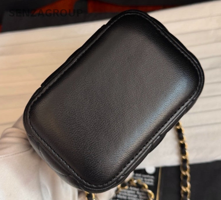 Chanel Box Chain Diamond Shoulder Bag Crossbody Black Gold Women Classic