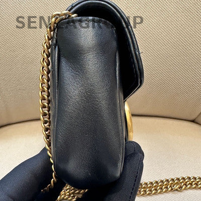 Gucci Marmont Mini Chain Shoulder Crossbody Bag Black Gold Women Classic