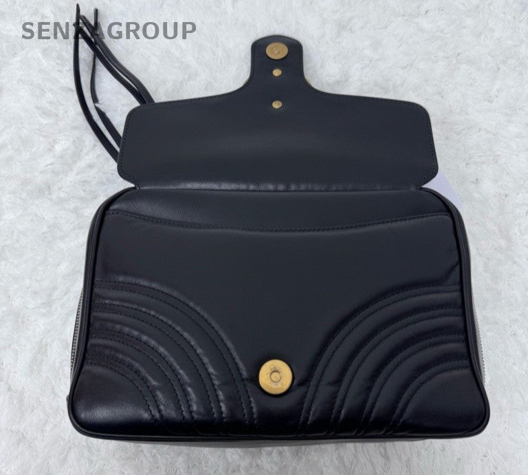 Gucci Marmont 2Way Shoulder Bag Crossbody Black Gold Women Classic Fashion
