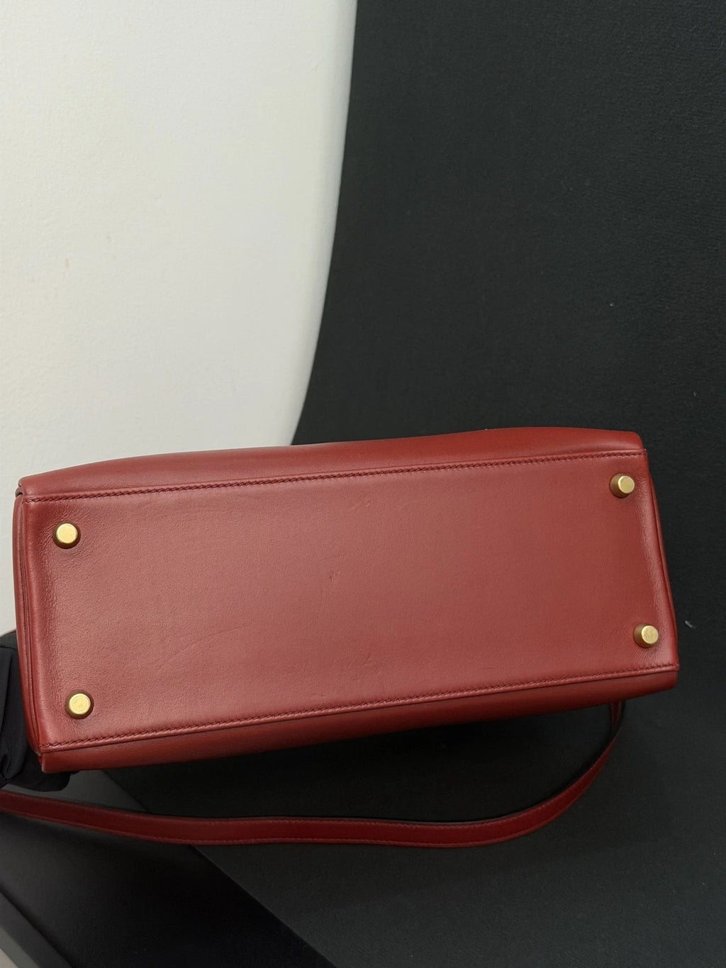 Hermes Kelly28 Top Handle Bag Crossbody Red Gold Used Women Classic Fashion