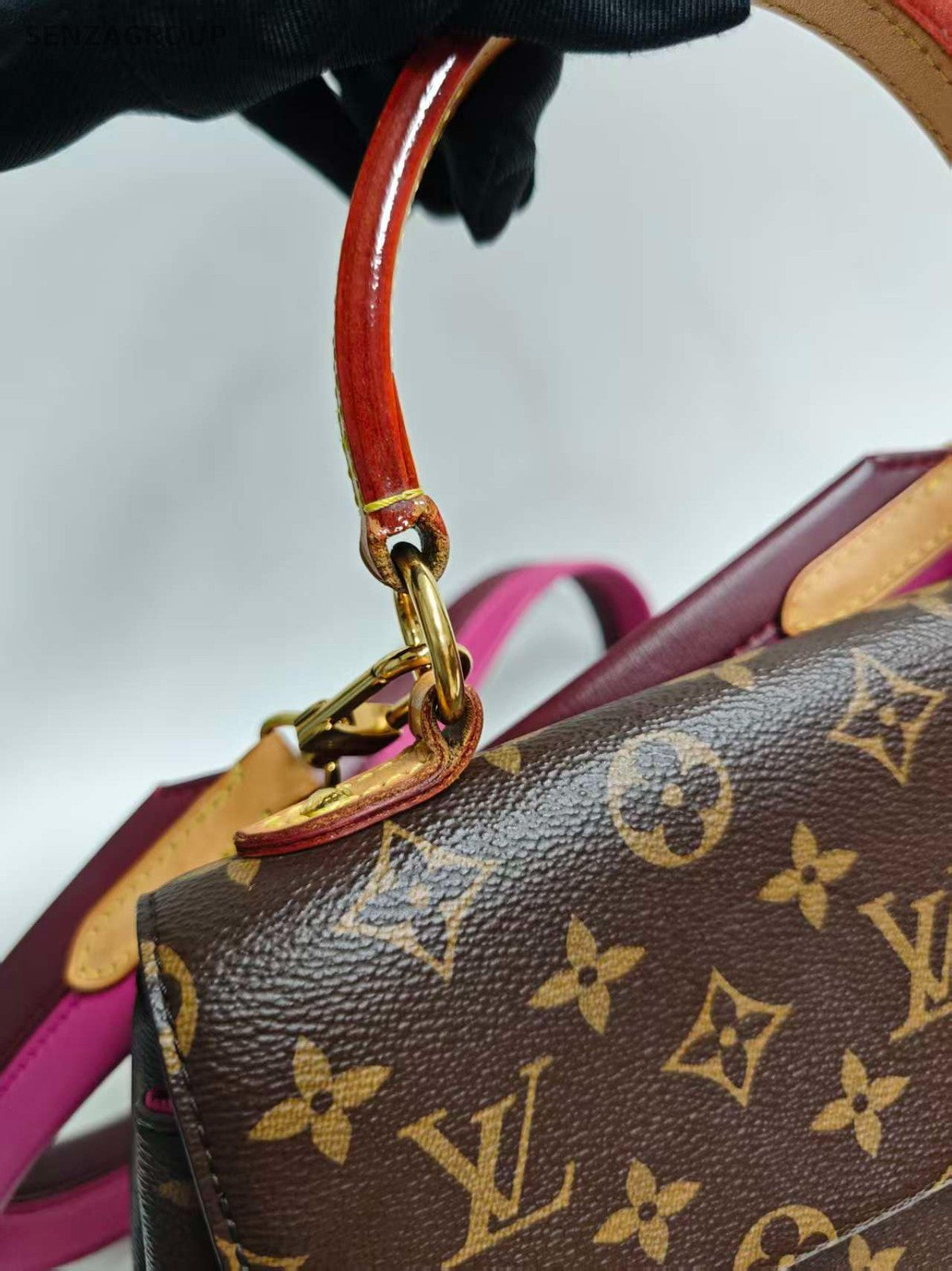 Louis Vuitton Cluny BB Monogram Top Handle Bag Crossbody Brown Gold Women