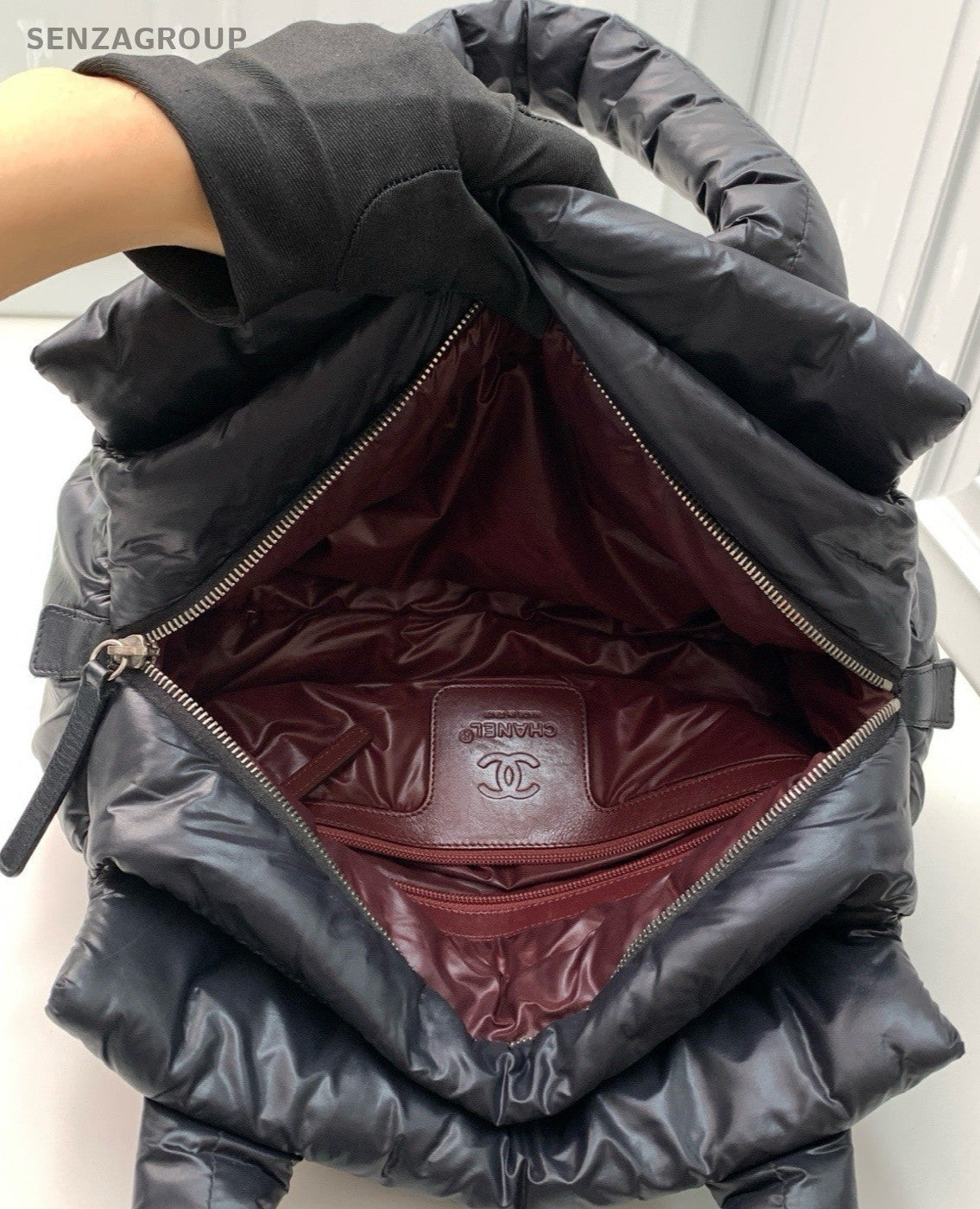 CHANEL Puffer Fabric Tote Pillow Shoulder Bag Black Women