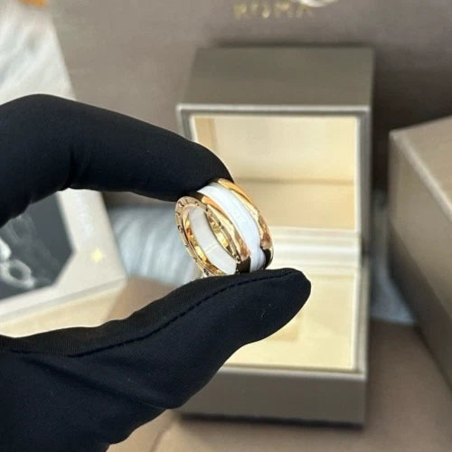 Bvlgari B.zero1 18k Rose Gold White Ceramic 2 Band Ring Eu52/us6 Excellent
