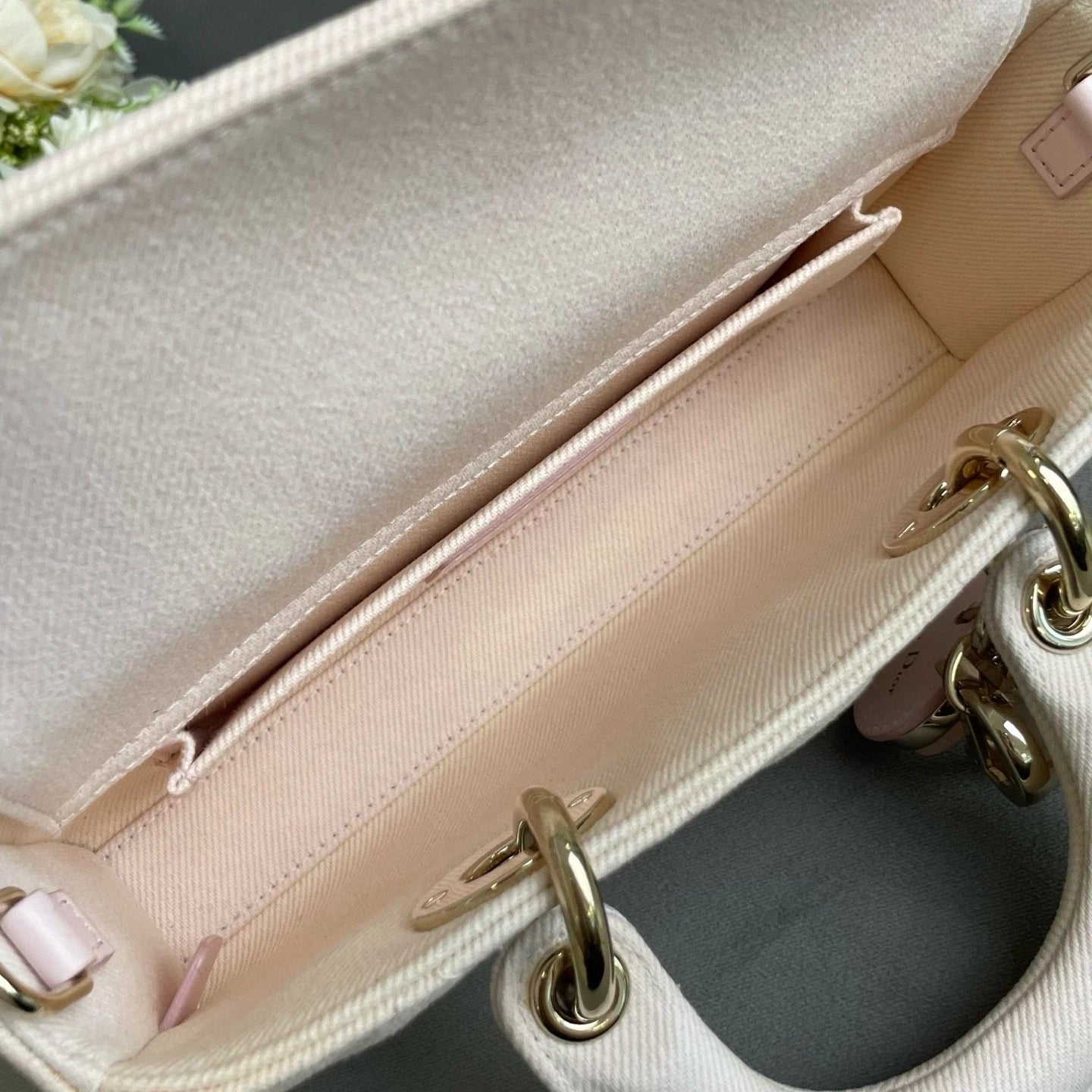 Dior Lady Dior Denim Pink Top Handle Excellent