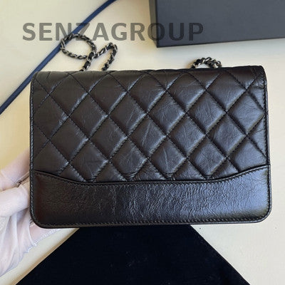 Chanel Classic Quilted WOC Wallet on Chain Black Gold Crossbody Bag
