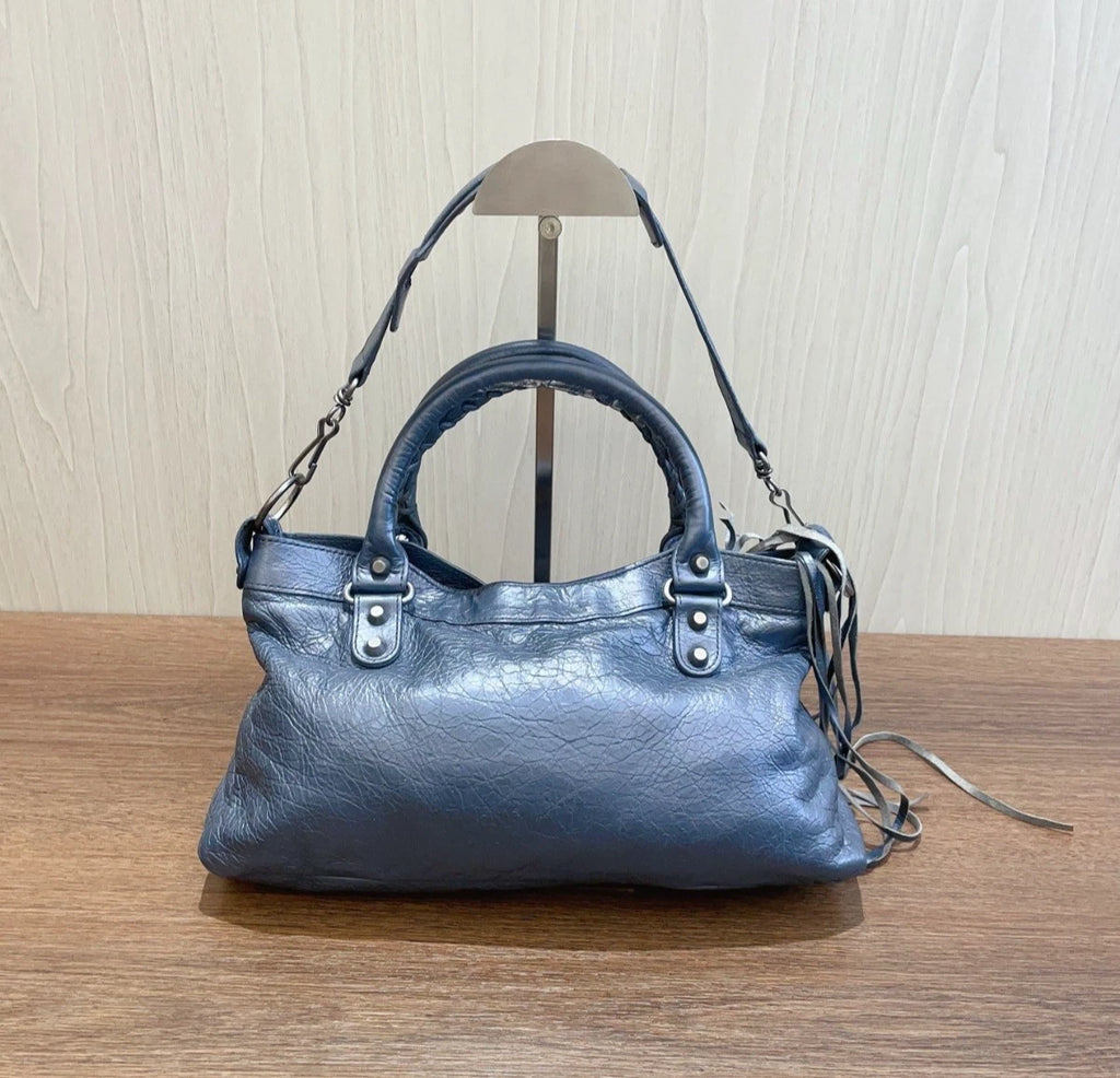 Balenciaga Le City Gray Top Handle Bag Shoulder Bag Silver Hardware Women
