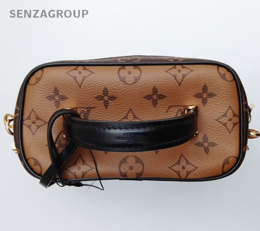 Louis Vuitton Monogram Chain Crossbody Top Handle Bag Brown Gold Women Classic