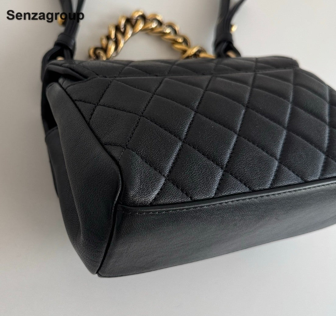 Chanel Diamond Mini Chain Top Handle Crossbody Black Gold Women Classic Fashion