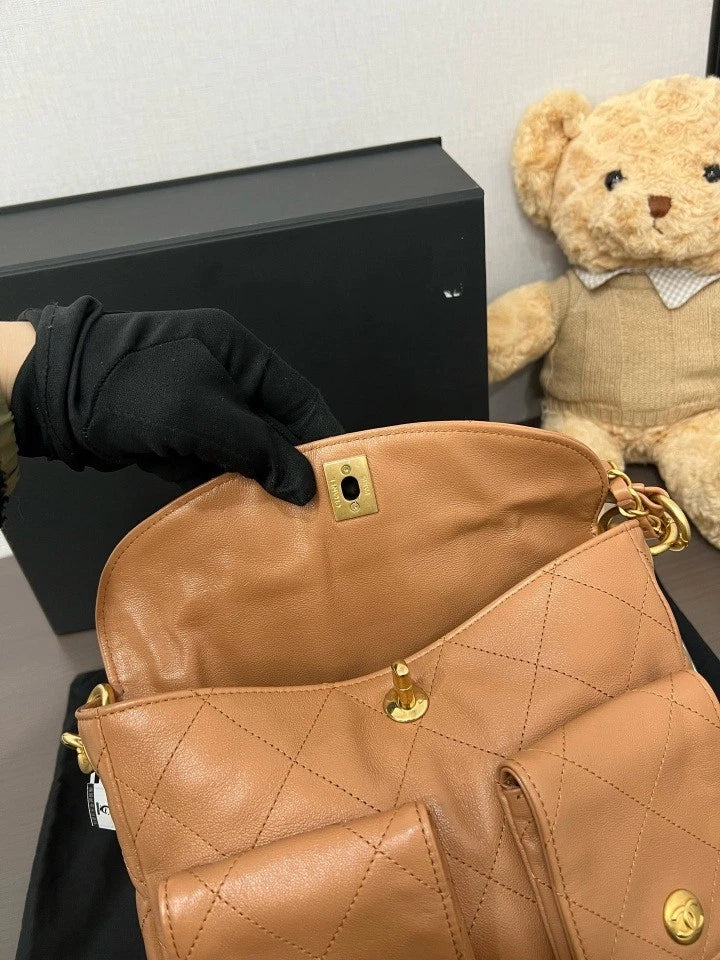 CHANEL 24P Caramel Hobo Chain Shoulder Bag For Women