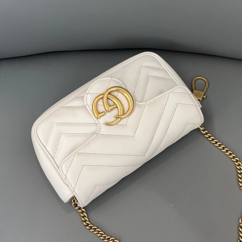 Authentic Gucci Marmont Supermini Chain Shoulder Crossbody Bag White GHD