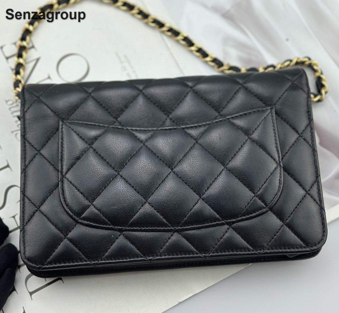 Chanel WOC Lambskin Chain Shoulder Bag Crossbody Black Gold Women Classic