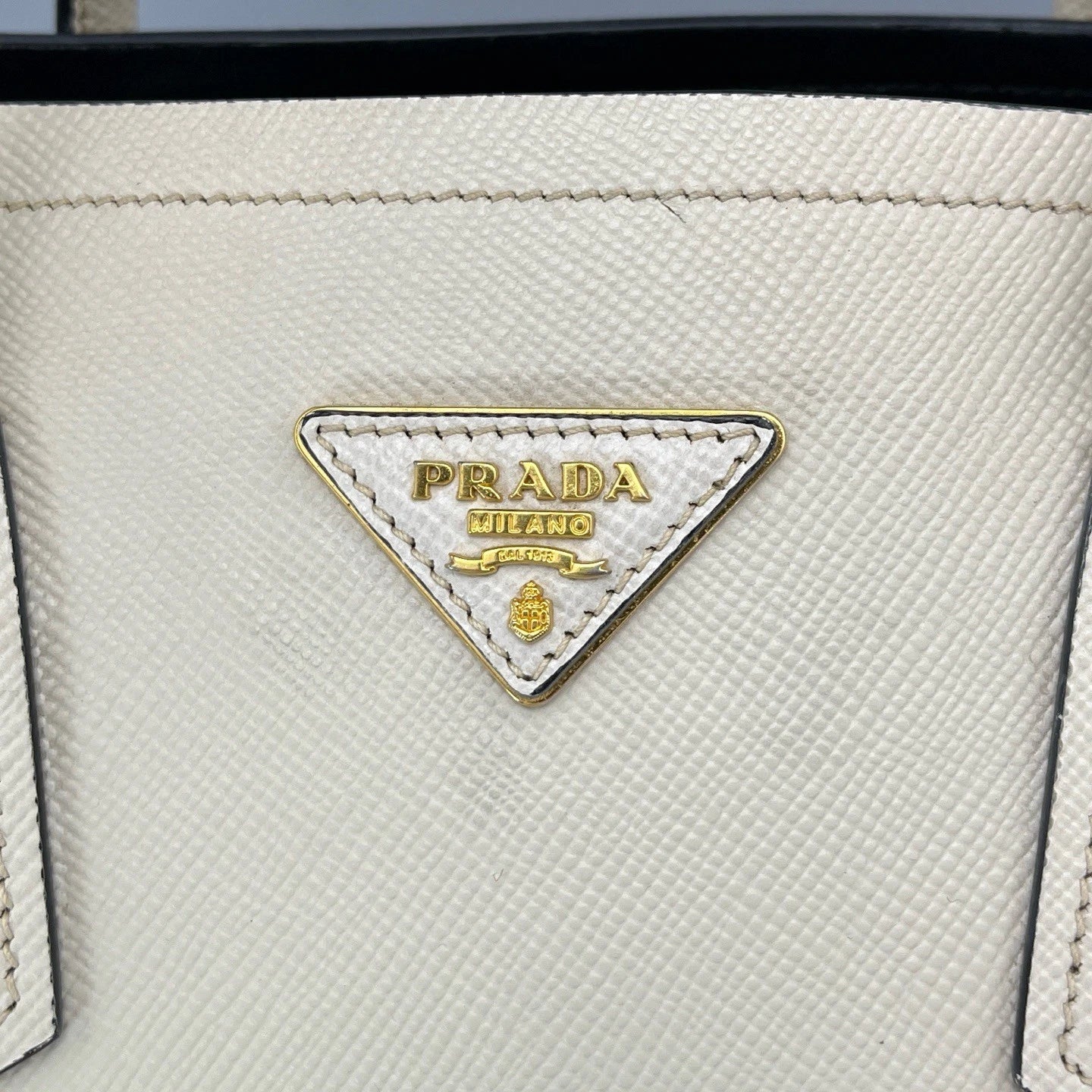 Prada Double Tote Top Handle Bag White Gold Hardware Women Classic
