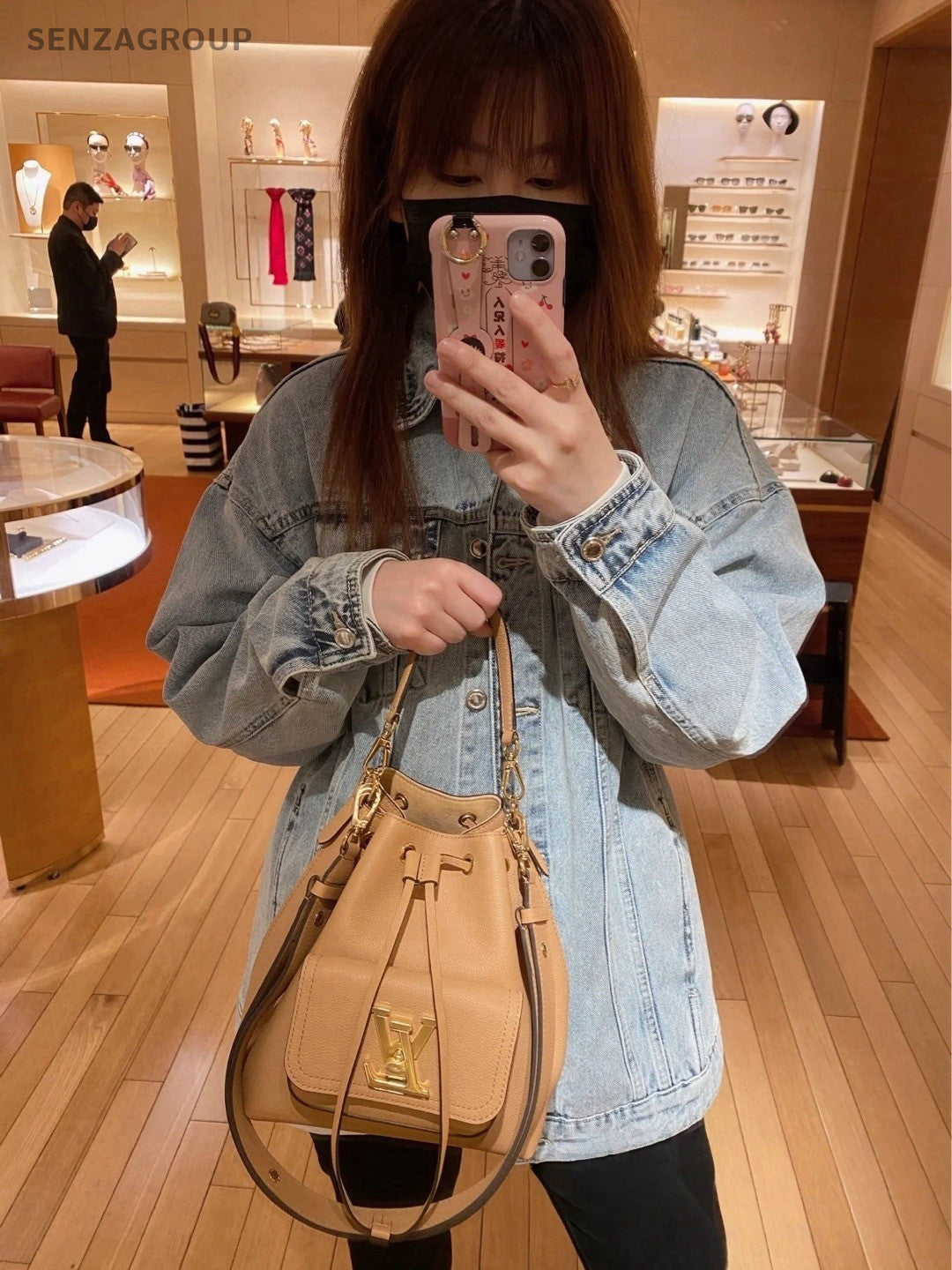 Louis Vuitton Lockme Bucket Drawstring Shoulder Crossbody Bag Brown Women