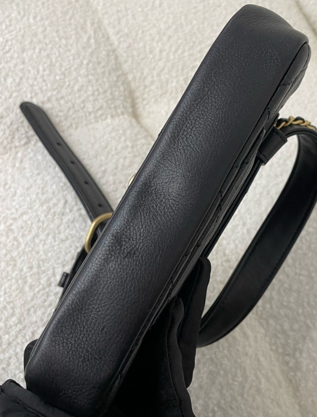 Chanel Diamond Calfskin Waist Bag Crossbody Black Gold Used Women Classic