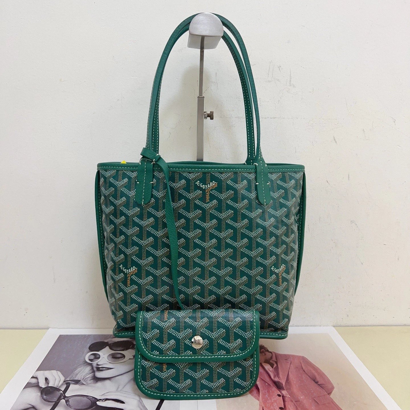 Goyard Tote Mini Green Silver Shoulder Bag Used Women Classic