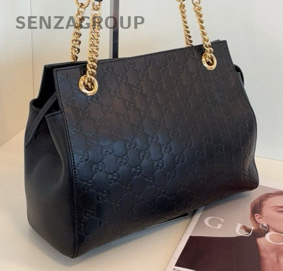 Gucci Tote Chain Shoulder Bag Black Gold Women Classic Fashion
