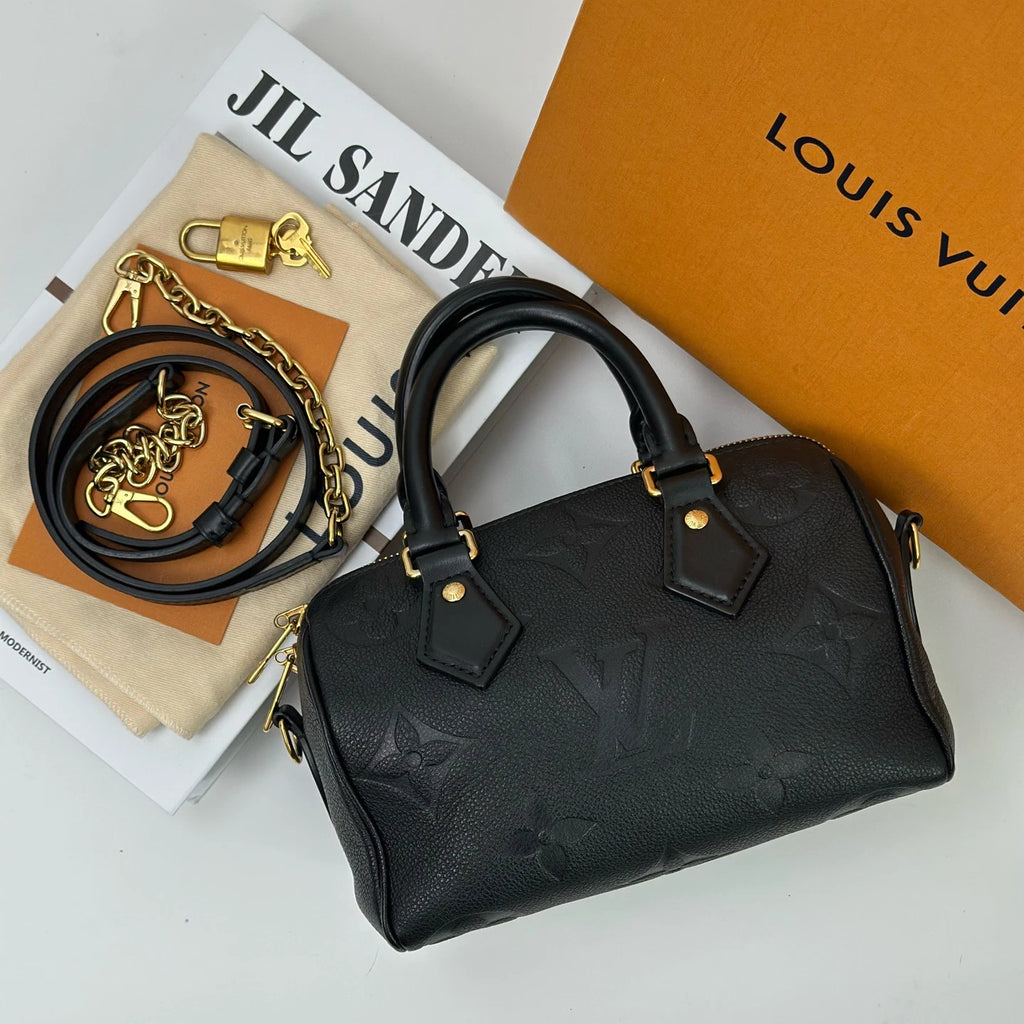 Louis Vuitton Speedy20 Monogram Black Gold Crossbody Handbag Excellent