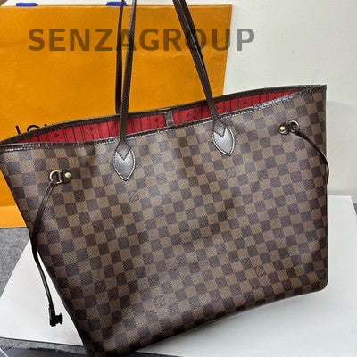 Louis Vuitton Damier Ebene Neverfull Tote Bag Brown Shoulder Bag Women Classic
