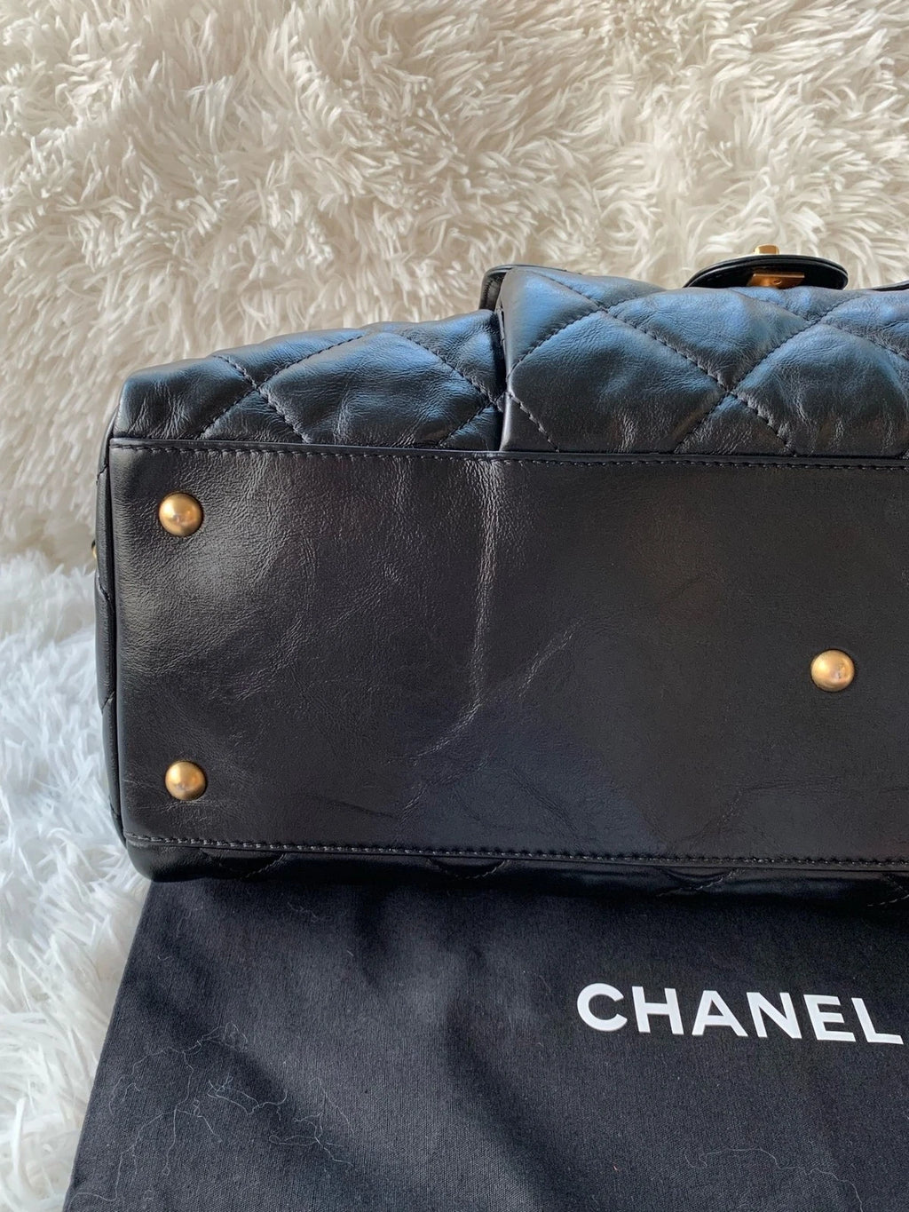 CHANEL Large Capacity Bowling Bag Waxed Leather For Women