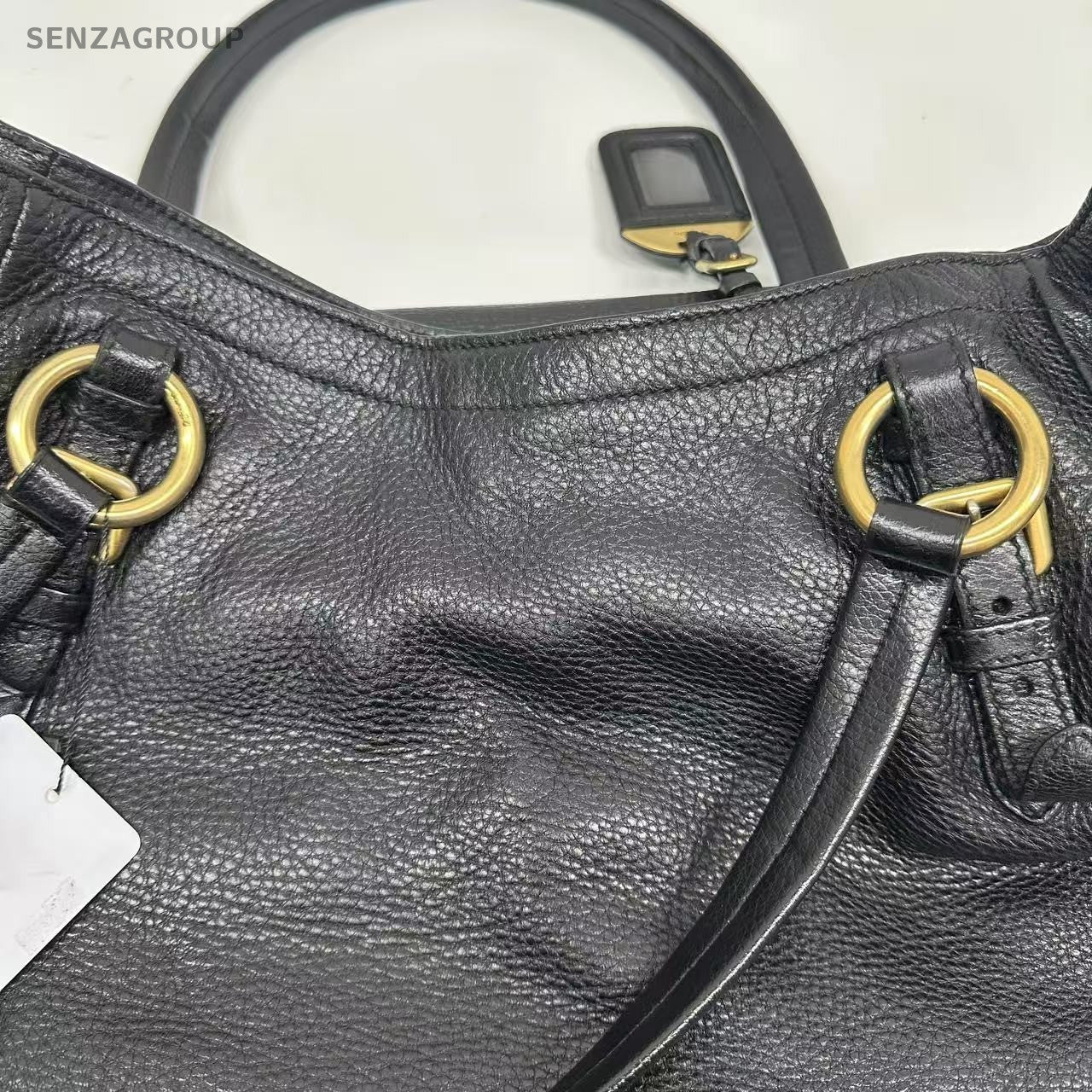 PRADA Black gold All Leather Tote Shoulder bag