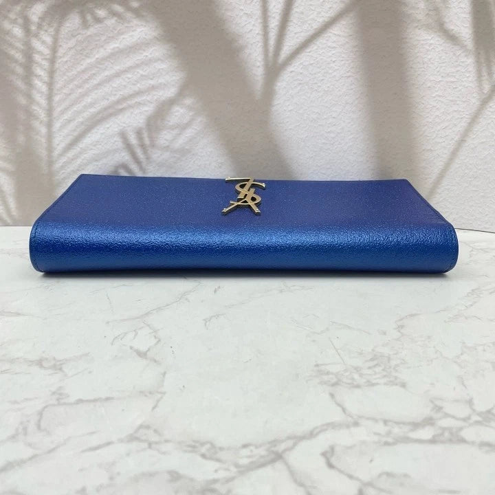 Saint Laurent Kate Blue Leather Long Clutch Evening Bag For Women