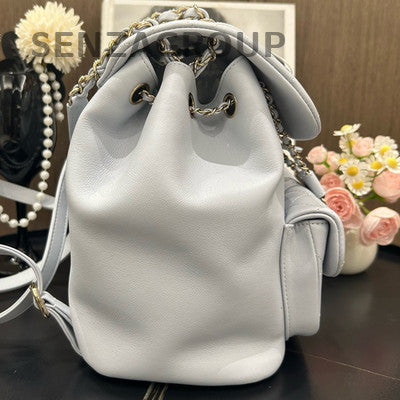 Chanel Duma Large Gray Gold Quilted Chain Backpack Classic Women