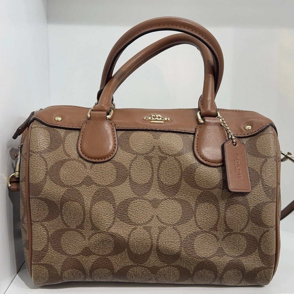 Coach Beige Monogram Rivet Pillow Shoulder Crossbody Handbag Women
