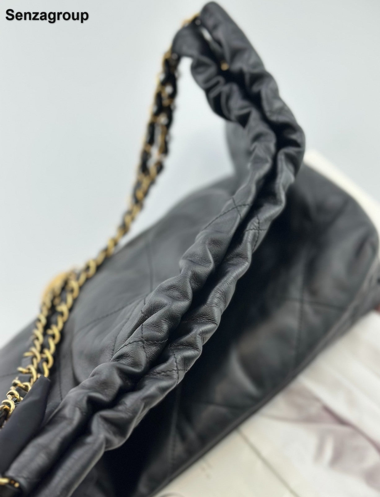 Chanel 22Bag MM Chain Shoulder Bag Crossbody Black Gold Diamond Women Classic