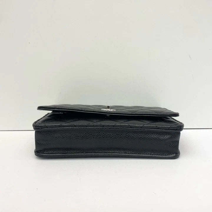 CHANEL WOC Black Silver Grained Leather Shoulder Bag For Women