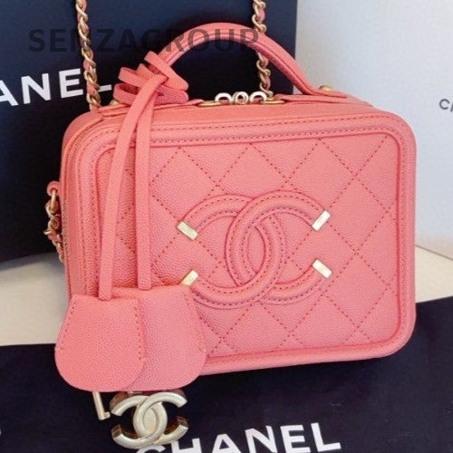 Chanel Vanity Case PM Chain Shoulder Bag Crossbody Pink Gold Diamond Women
