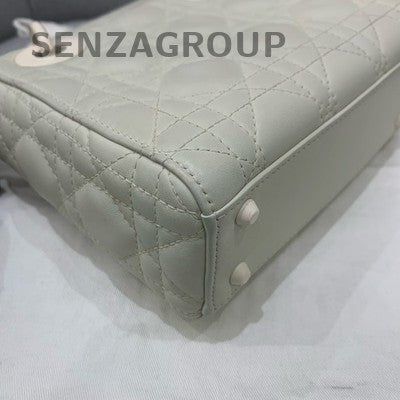Dior Lady Dior Cannage Grey White Hardware Handbag Classic Women