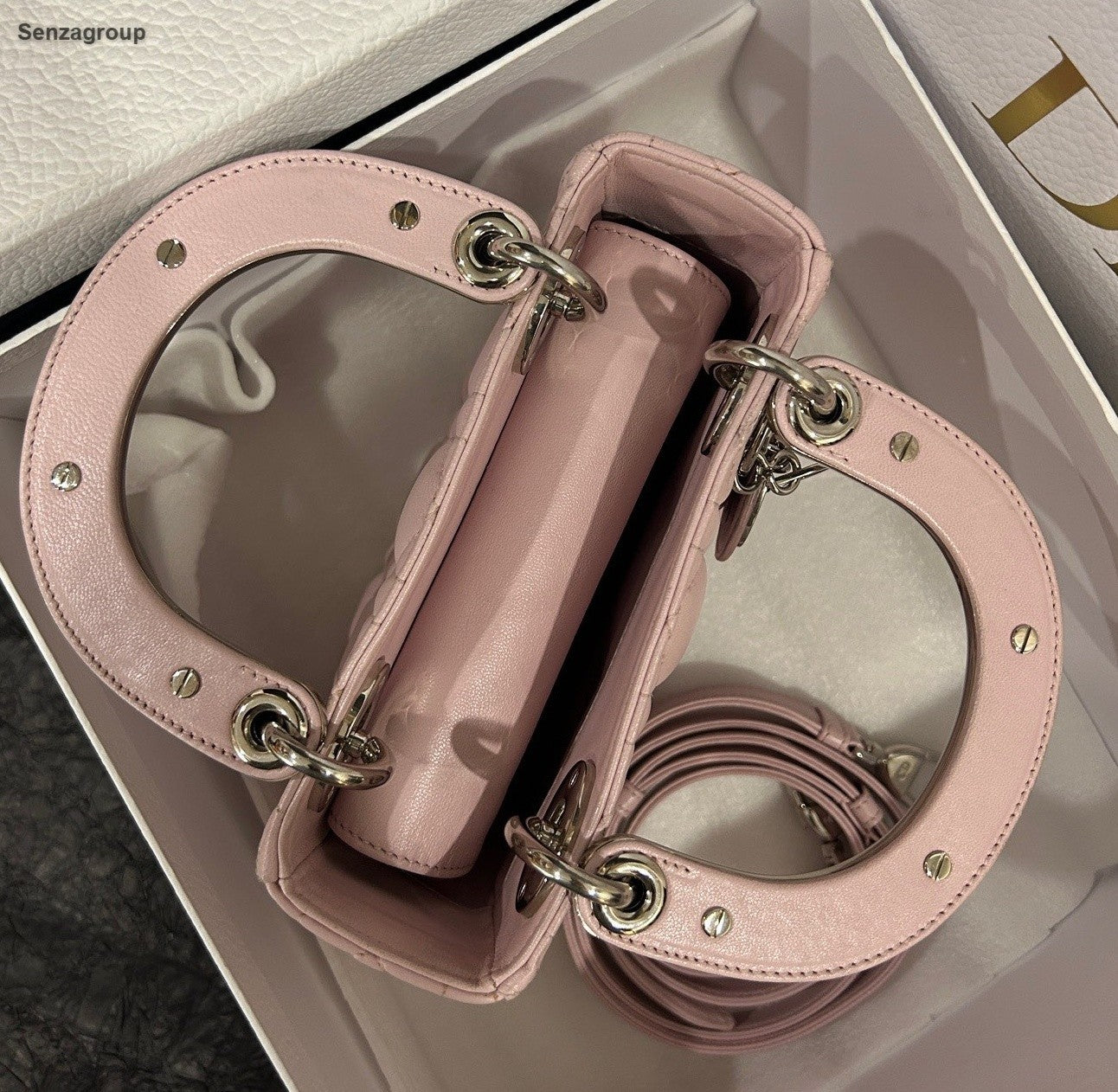Christian Dior Lady Dior 2Way Top Handle Crossbody Pink Silver Women Classic