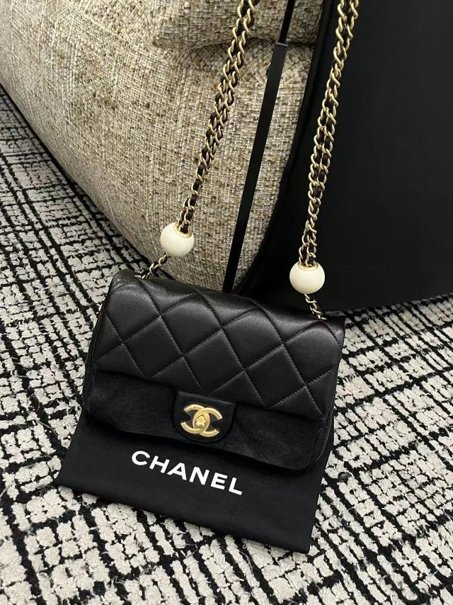 CHANEL Double Pearl Large Mini Crossbody Bag Black For Women