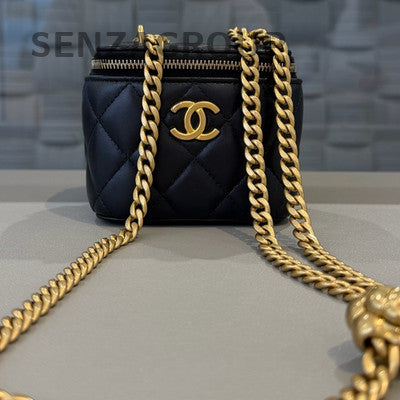 Chanel Black Gold Lambskin Mini Box Chain Shoulder Crossbody Bag