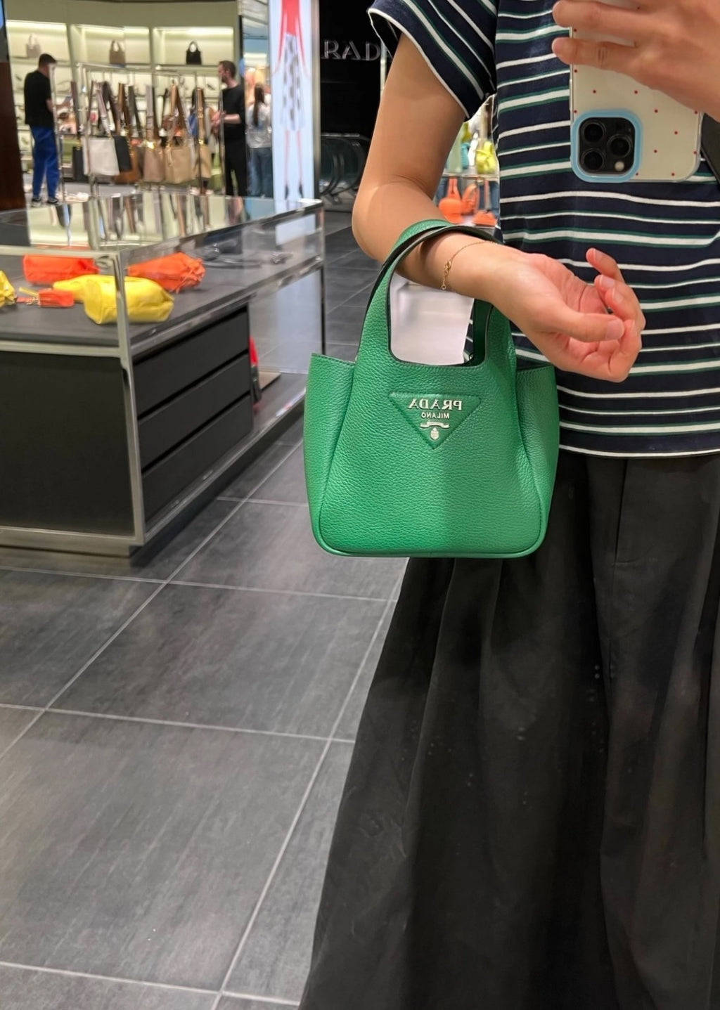 PRADA Flou Mini tote Handbag Green Almost Brand NEW Women