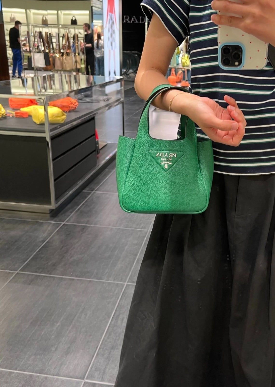 PRADA Flou Mini tote Handbag Green Almost Brand NEW Women