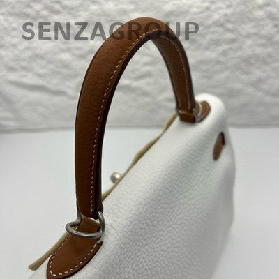 Hermes Kelly 25 White Gold Brown 6M Chaine d'Ancre Brushed Silver HW New