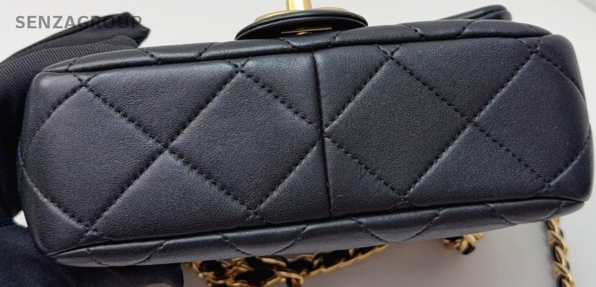 Chanel PM Chain Shoulder Bag Crossbody Black Gold Women Classic