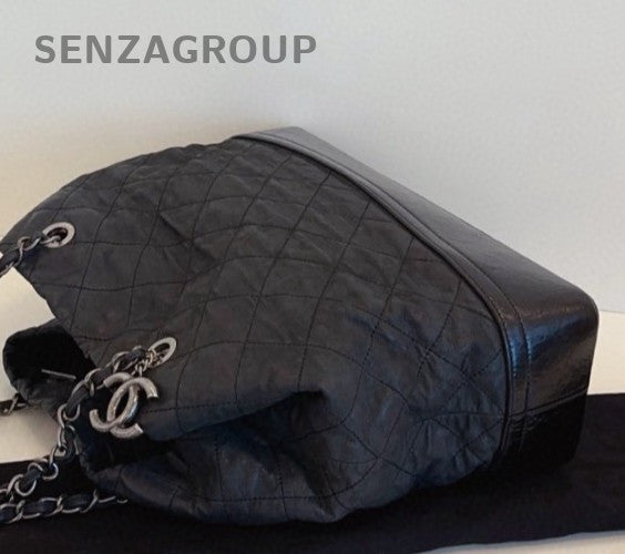 Chanel Gabrielle Calfskin Tote Chain Shoulder Bag Black Silver Women Classic