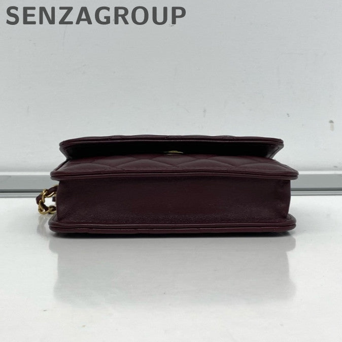 Chanel Classic Quilted Red Gold Chain Card Case Crossbody Bag