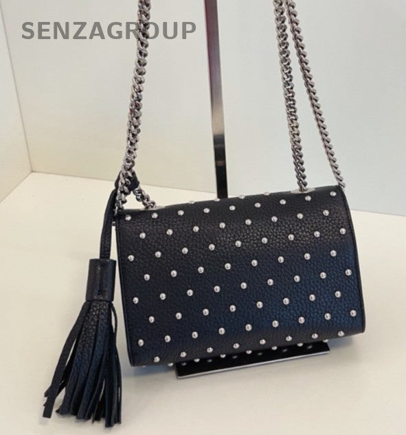 Gucci Miss Bamboo Chain Shoulder Bag Black Silver Women Classic Fashion
