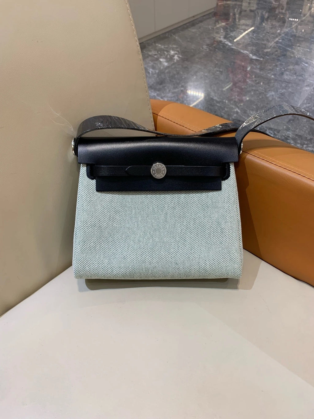Hermes Mini Herbag Black Green Canvas Shoulder Bag For Women