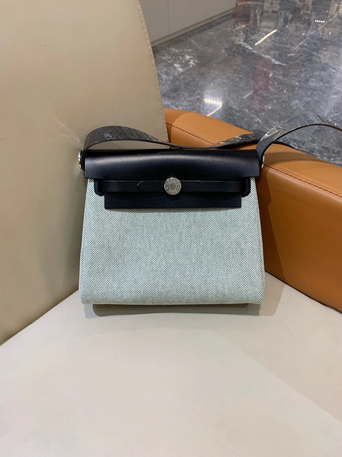 Hermes Mini Herbag Black Green Canvas Shoulder Bag For Women