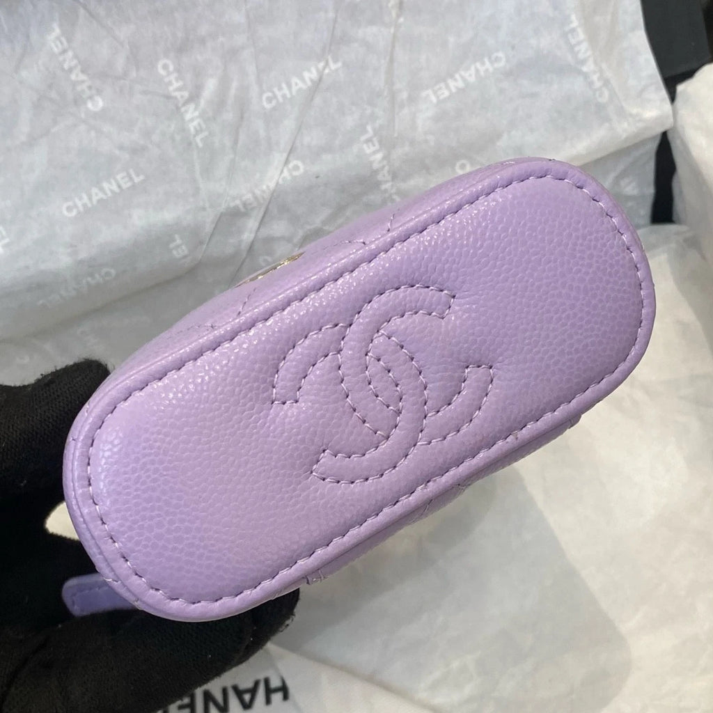 Chanel Vanity Case Chain Top Handle Bag Purple Gold Diamond Women Classic