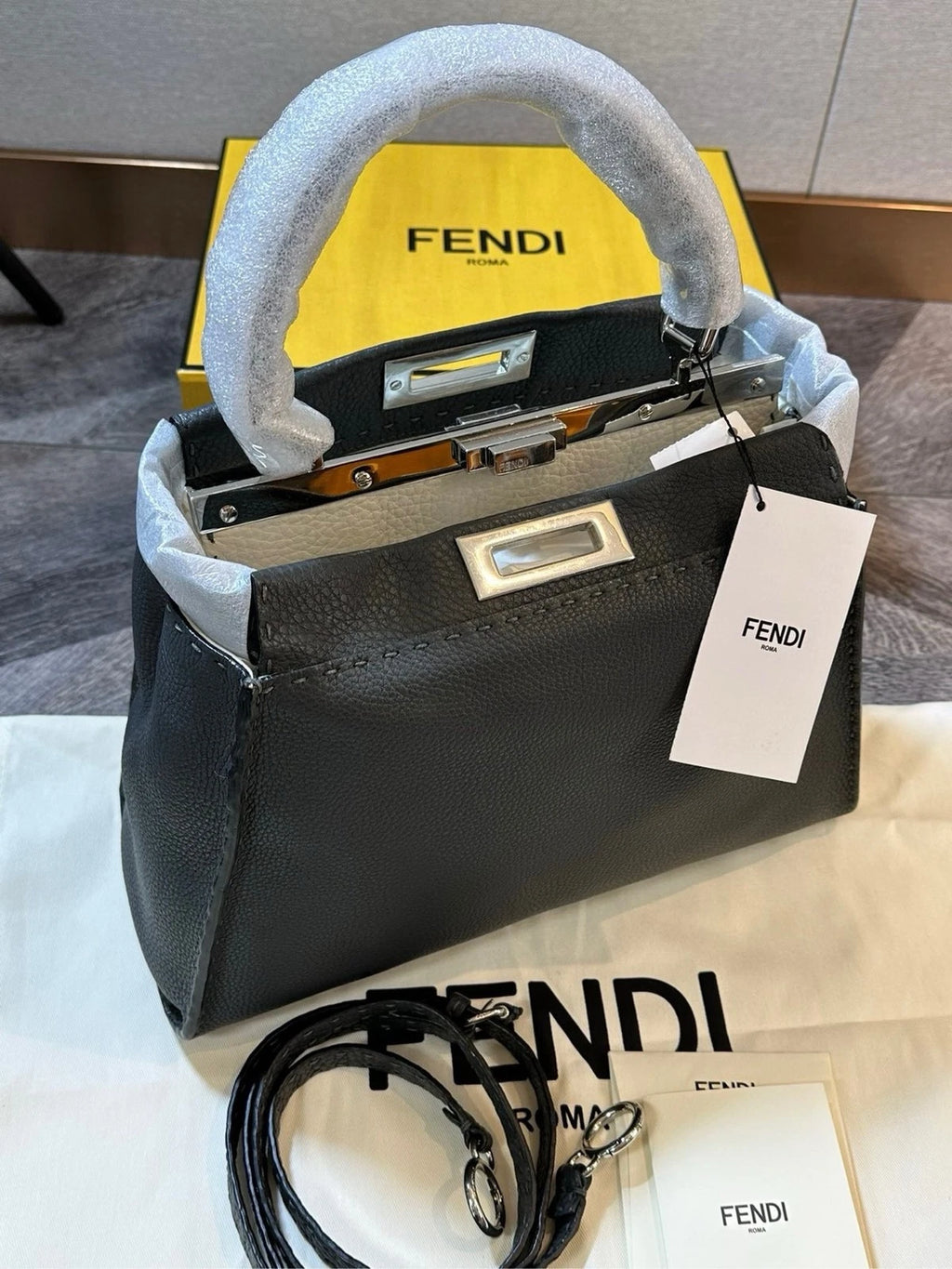 Fendi Peekaboo Medium Calfskin Handbag Shoulder Crossbody Women
