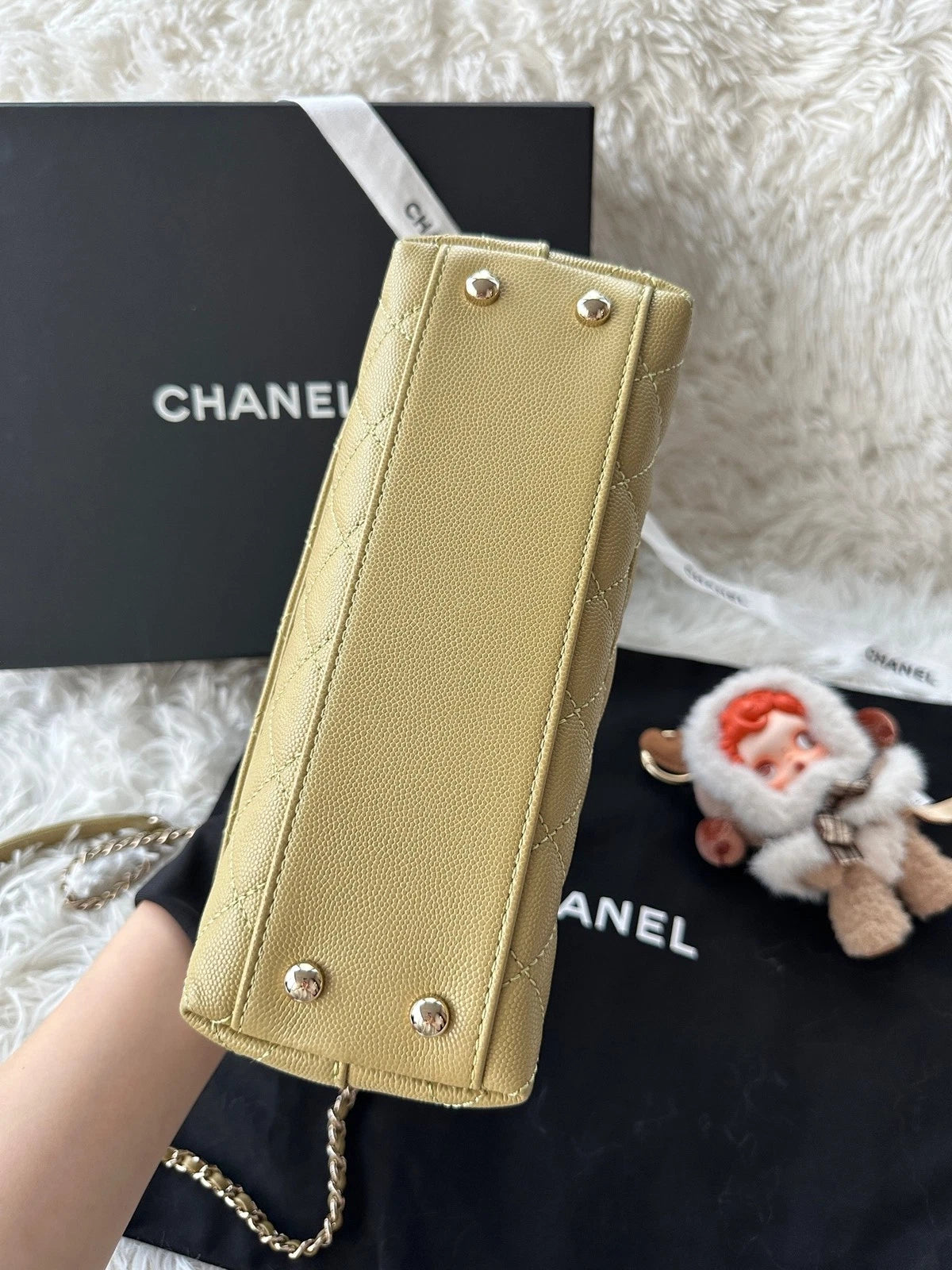CHANEL Coco Handle Small Green Litchi Leather Top Handle Bag For Women